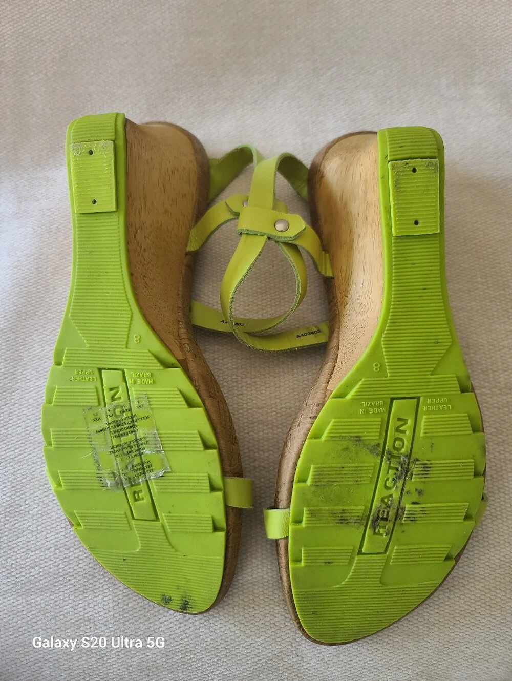 Kenneth COLE Reaction Women’s Lime Green Leather Cork Wedge Sandals